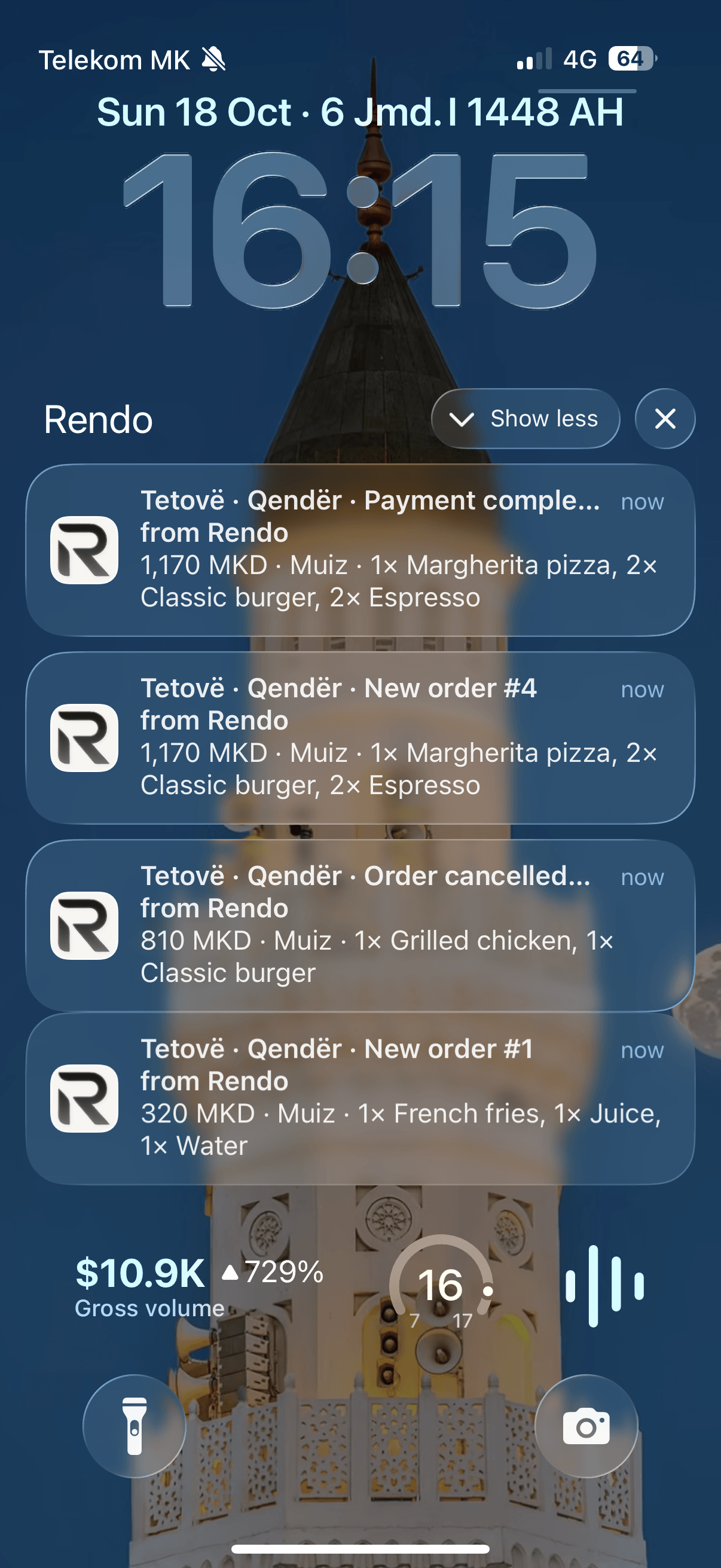 Actual Rendo activity notifications on an illustrated phone