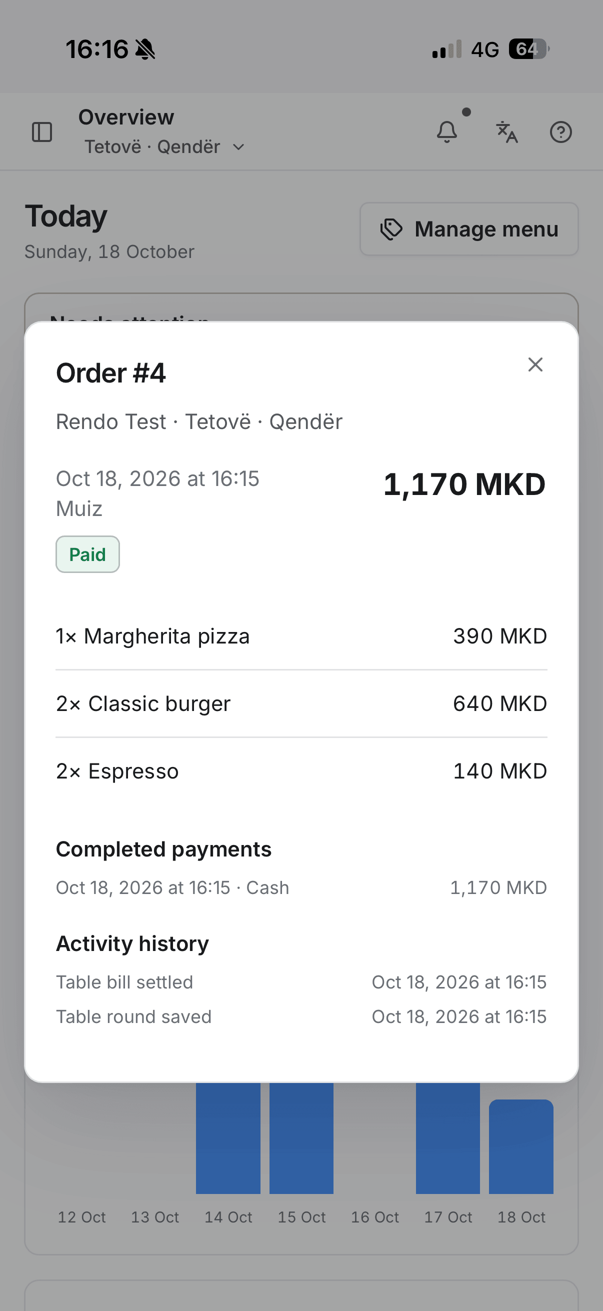 Full Rendo order and payment details on an illustrated phone
